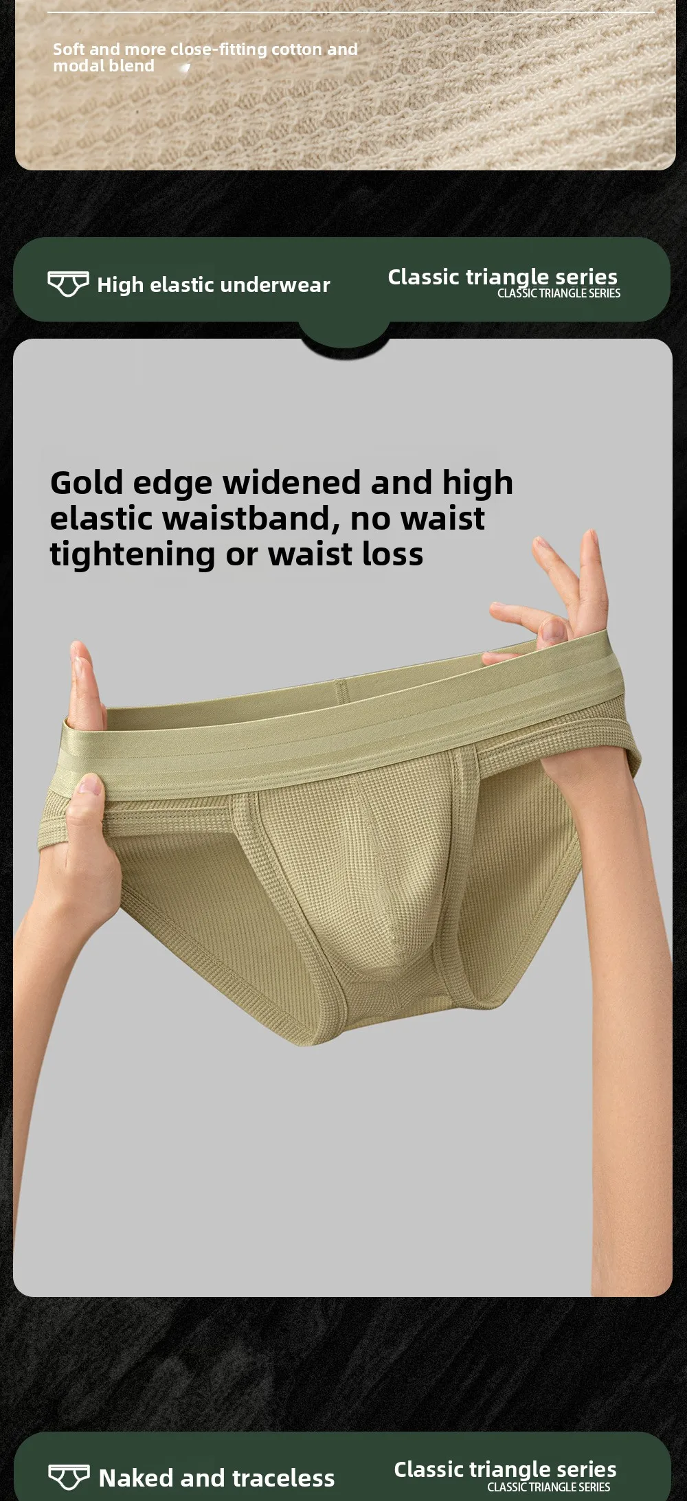 3pcs Sexy Men Waffle Cotton Briefs with Raised Bag Support Pouch With Hole U Spacious Separate Crotch Breathable Anti-sweat