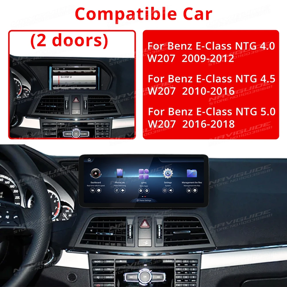 NAVIGUIDE Android14 For Mercedes E Class W207 NTG 4.5 Wireless Carplay Android Auto Intelligent Car Navigation Multimedia Player