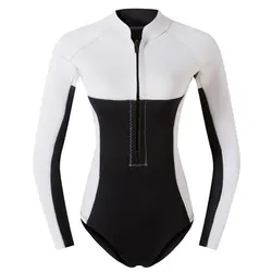2mm Neoprene Bikini Style Wetsuit Women's Long Sleeved Diving Suit Surfing Snorkeling Beachwear Sun-proof One Piece Swimwear