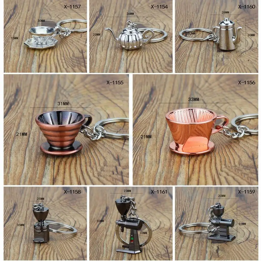 3D Creative Coffee Keychain Portable Coffee Machine Pitcher Keyring Coffee Handle Keyring Portable Coffeeware Accessories Gift