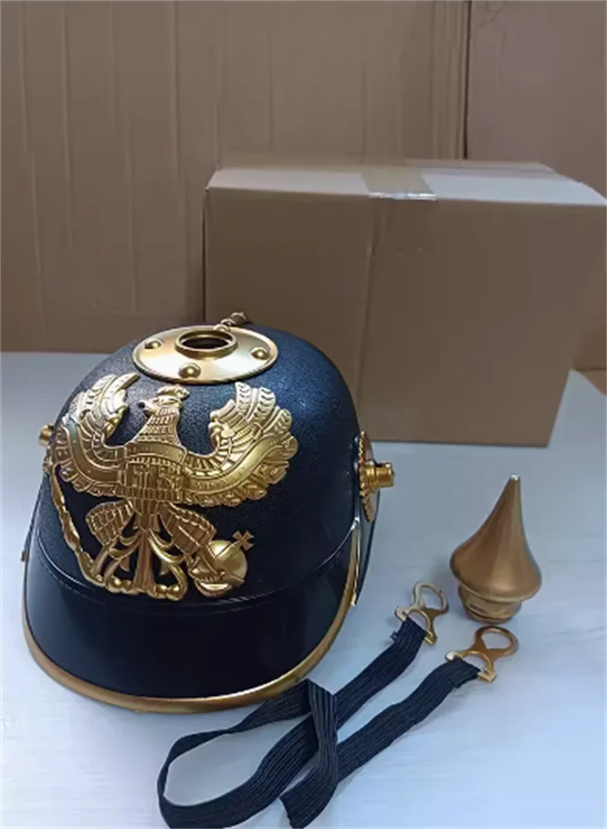 Casco de utilería exquisito alemán de estilo alemán, segundo casco puntiagudo de Prusia, regalo Imperial para niño