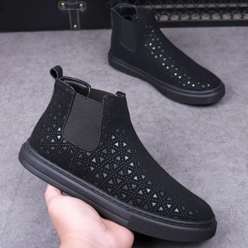 

mens casual chelsea boots breathable cow suede leather shoes flats platform cowboy boot spring autumn handsome ankle botas mans