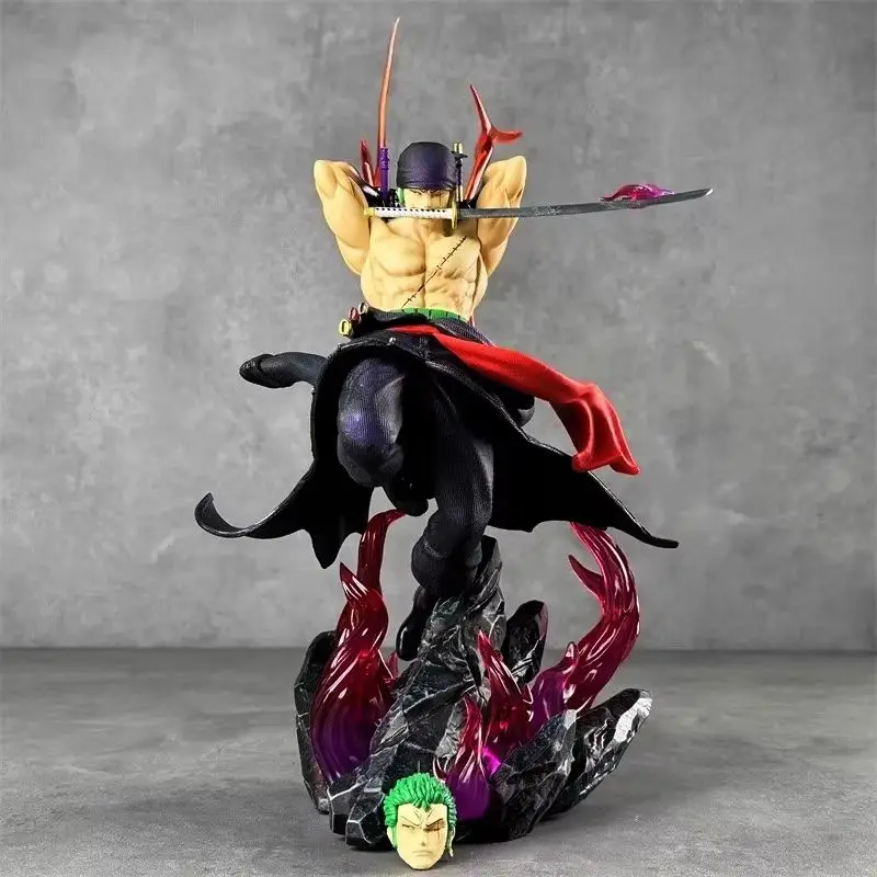 

Фигурка Зоро из One Piece с двумя сменными головами, эффектом выдвижного меча, ПВХ, аниме-статуэтка, декор для рабочего стола, подарок для фанатов и коллекционеров