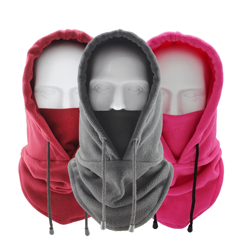 

Winter Windproof Cycling Hooded Hat Warm Thermal Fleece Hooded Neck Collar Cap Outdoor Sports Hiking Scarves Drawstring Beanies