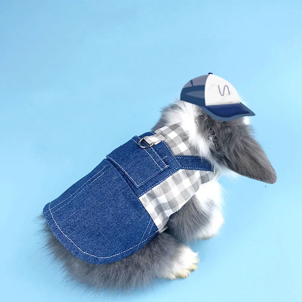 

Rabbit Clothes Bunny Harness Leash Small Pet Vest Kit Soft Material Durable Adjustable Blue Jeans Plaid Cute Stylish