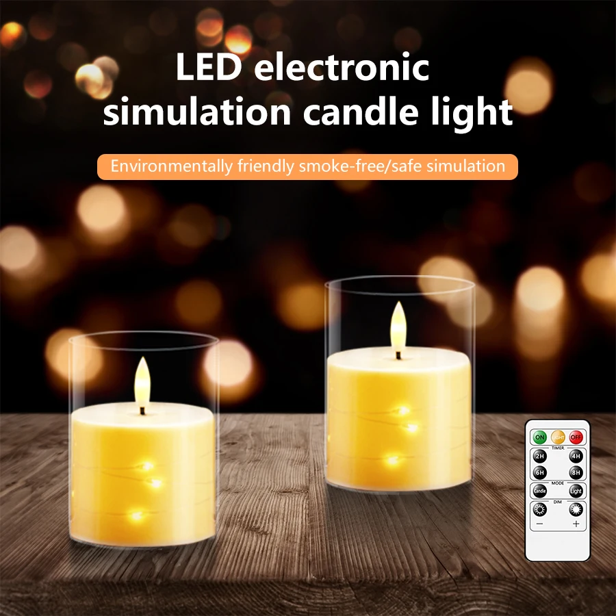 LED Home Electronic Candle Light LED Glass Candle Full Set Remote Control Timer For Christmas Wedding Party Decor Lighting