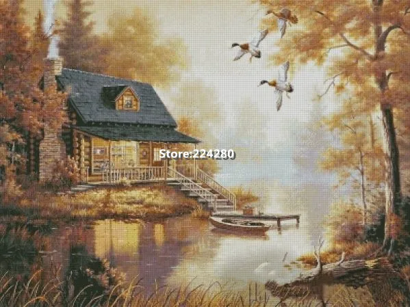 A Lodge of the Foreste Scenery Sewing Needlework 14CT Canvas Unprinted Handmade Embroidery Cross Stitch Kits Set DIY Home Decor