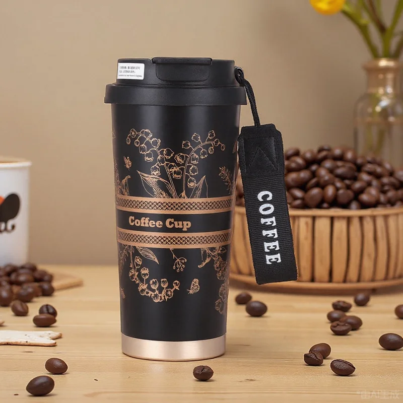 

500ml Stainless Steel Double Wall Vacuum Insulated Travel Mug with Handle/Portable Thermal Cup Coffee Tumbler Thermos Cup Car