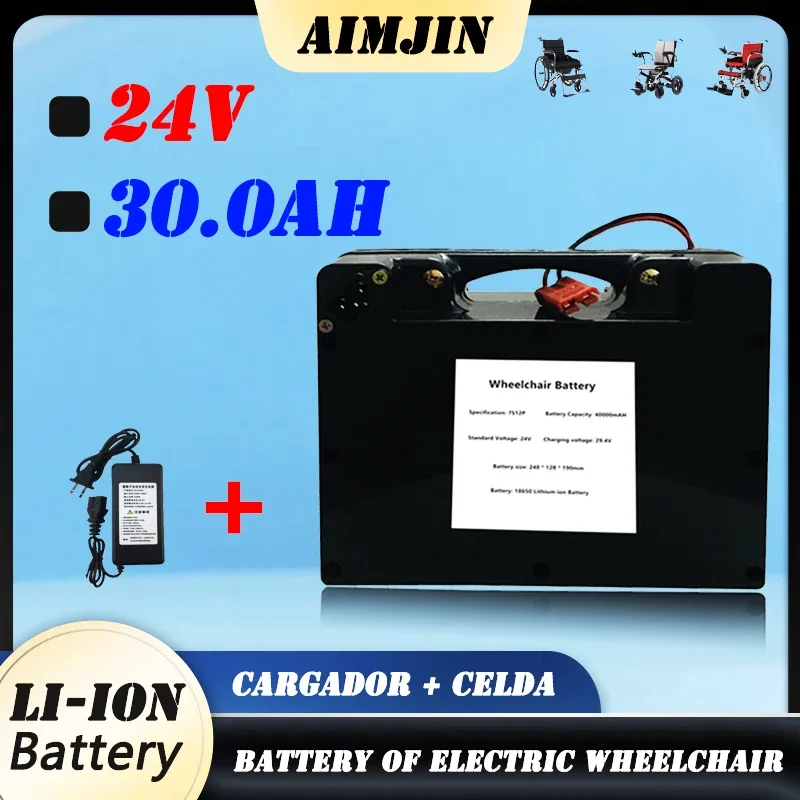 

Special Battery for Electric Wheelchair 24V 30000mAh 18650 Lithium-ion Battery Pack with 29.4V 2A Charger