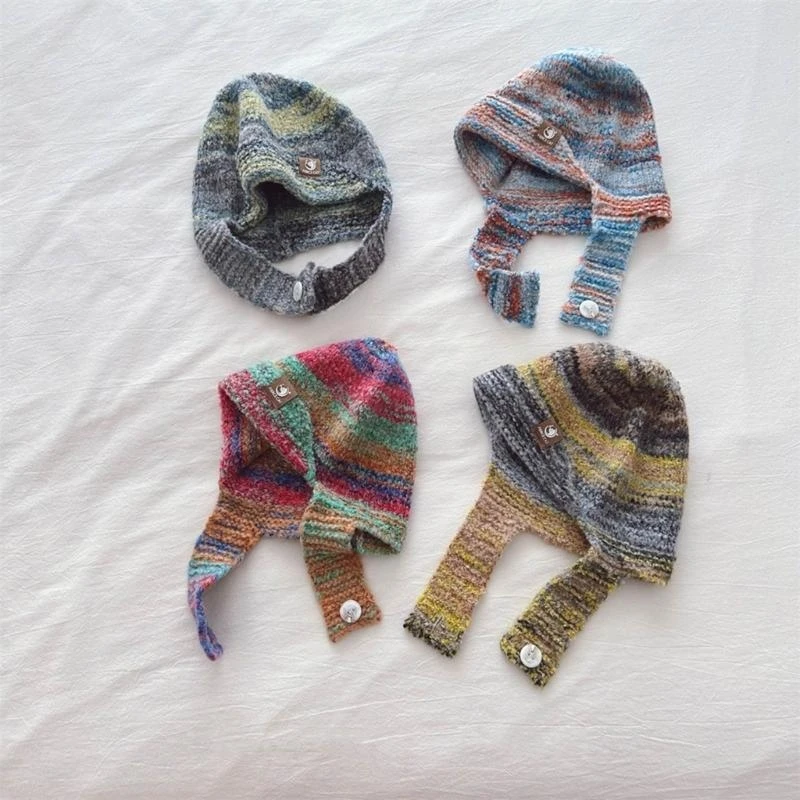 

J15U Beanie with Chin Strap Eye-Catching Hat Perfect Winter Headwear for Children Featuring Beautiful Color Transitions Gift