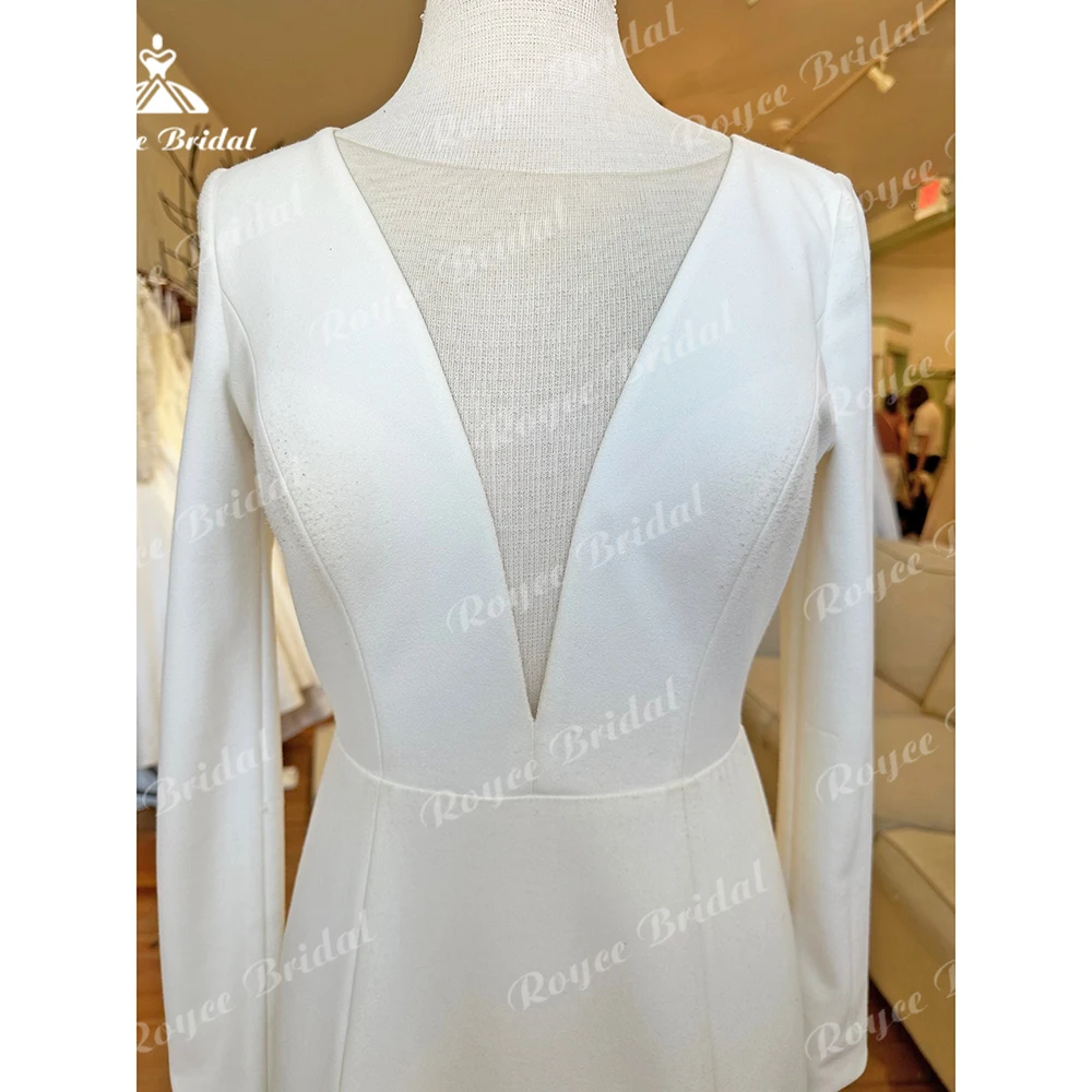 Vestido De novia De sirena De satén con espalda abierta para mujer, elegante, Sexy, cuello en V profundo, manga De casquillo completo, vestidos De novia bohemios