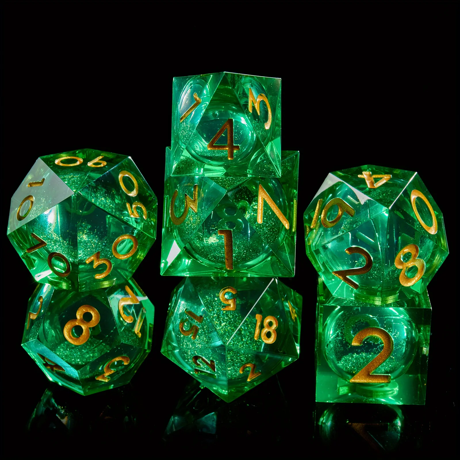 Flüssiges Sandwürfelset DND, 7 polyedrische Würfel, D&D-Rollenspielwürfel, geeignet für RPG-Brettspiele, Partyzubehör