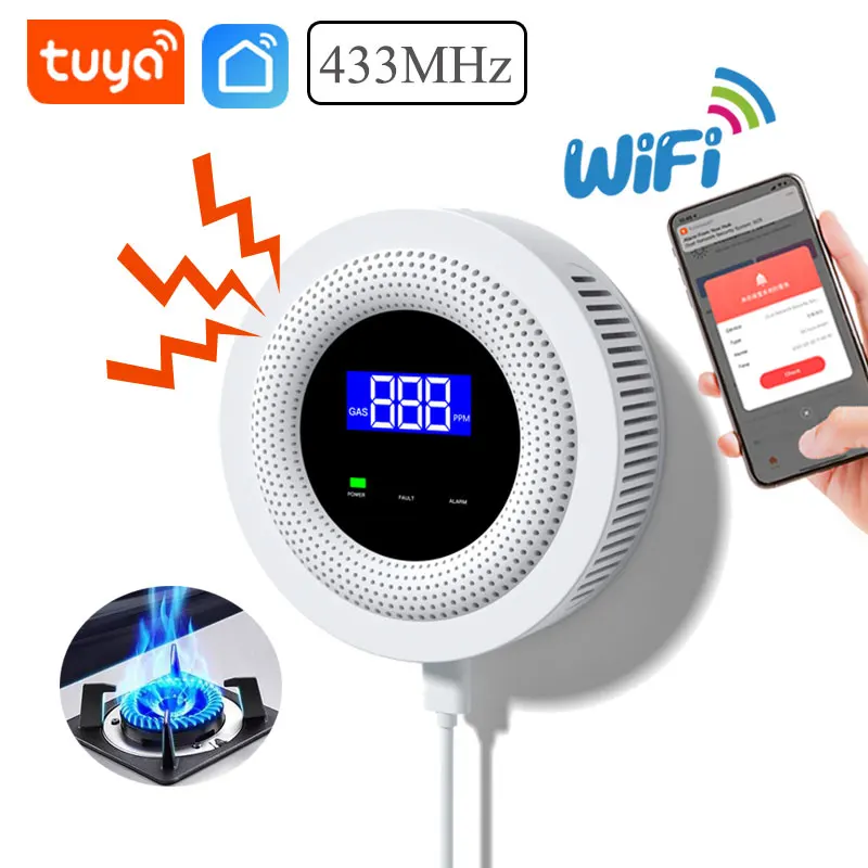 Tuya WiFi Gas Leak Detector 433MHz Wireless Kitchen Leakage Sensor Smart Home Security Sound Alarm