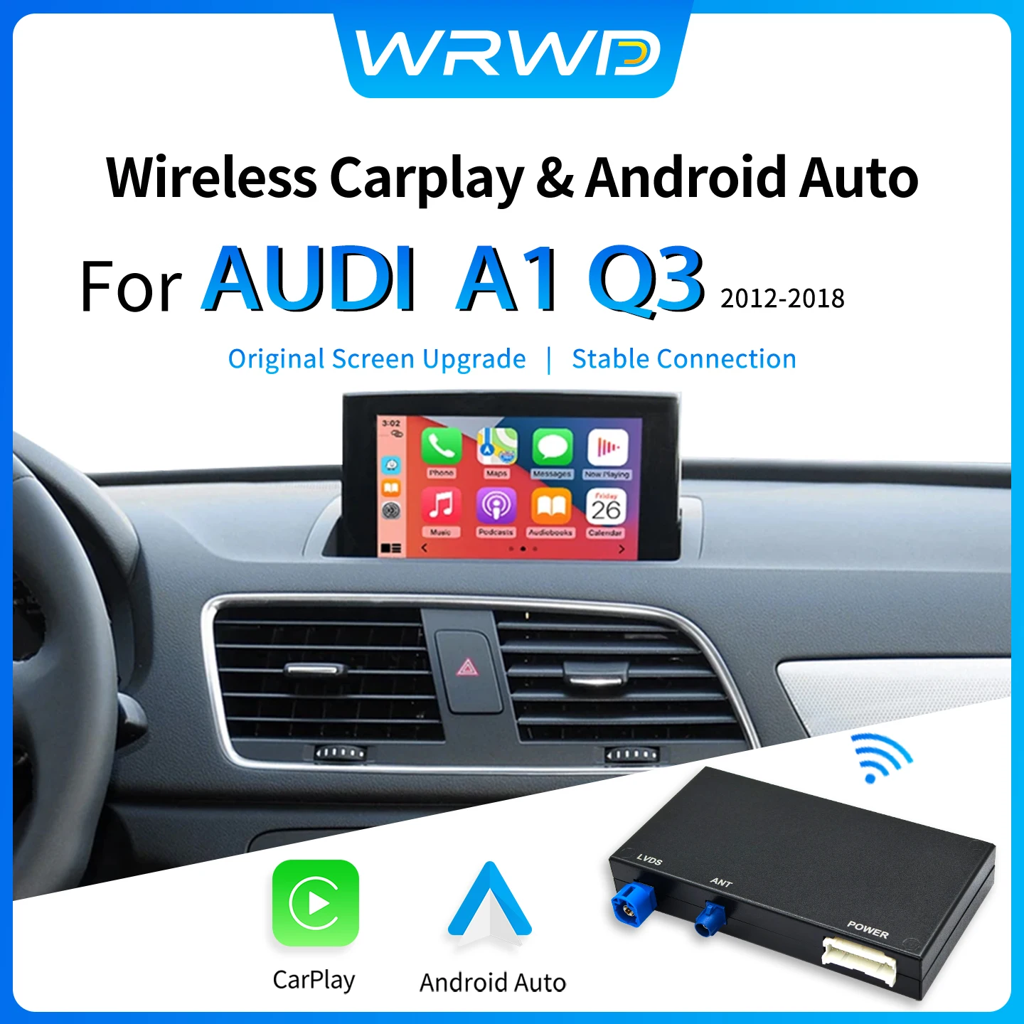 WRWD Wireless CarPlay Android Auto For Audi A1 Q3 2012-2018 2G/3G MMI HN+ RMC With AirPlay Mirror Link Function BOX