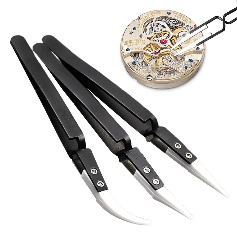 

3Pcs Non Conductive Ceramic Tweezers Anti-Static Reverse Tweezer Heat Resistant Zirconia Ceramic Tips 135-140mm Hand Tools