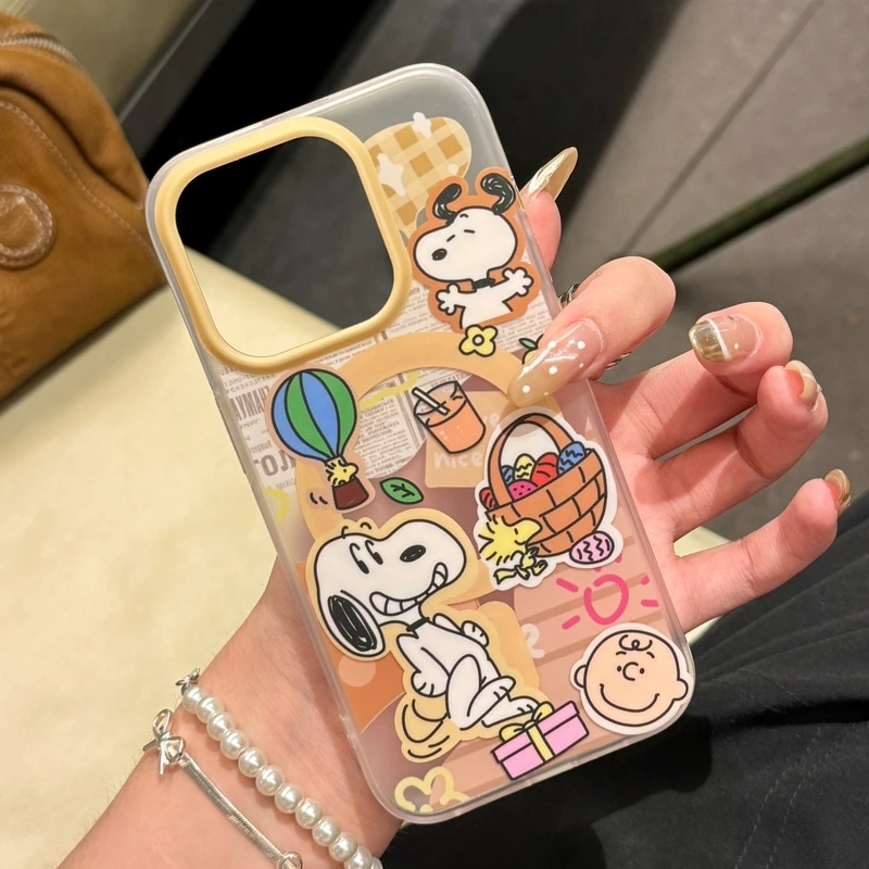 Cute Cartoon Snoopy Charlie Brown  Magnetic Holder Magsafe Wireless Charge Phone Case For iPhone 15 14 13 Pro Max Hard TPU Cover