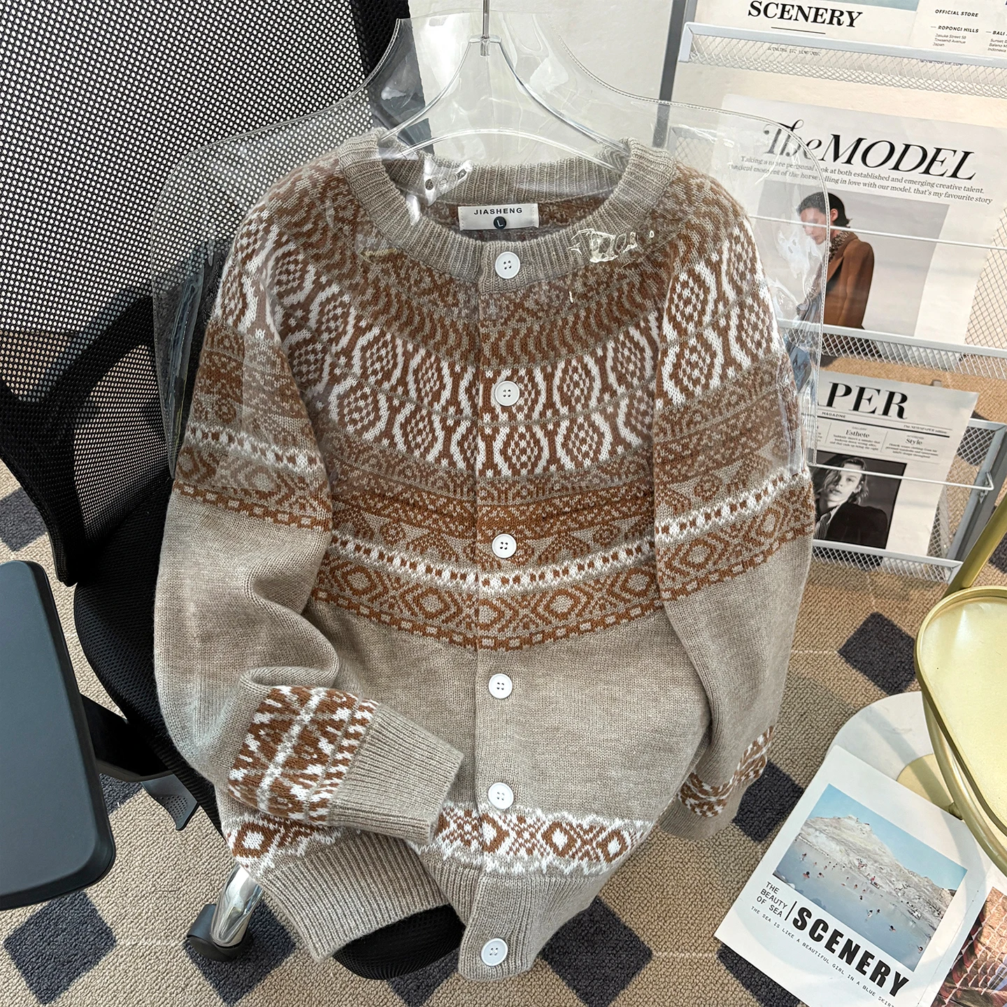 

Thiened Knitted Cardigan Sweater Men's Autumn Winter Warm Retro Sle Floral Patterned Outerwear Long Sve round Ne Top