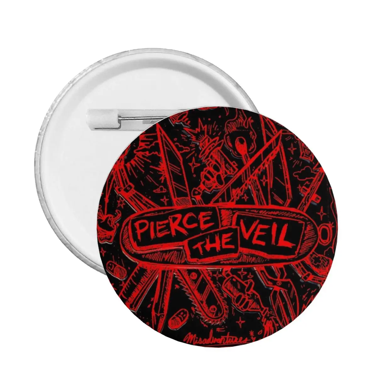 Pierce Veil Round Button Pin for Backpack Customizable Misadventures Pinback Badge Brooch