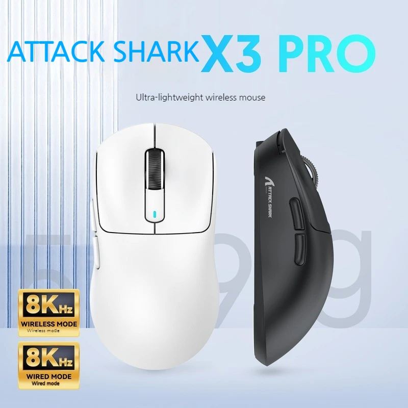 Attack Shark X3pro 8k Wireless Bluetooth Three Mode Mouse Lightweight Paw3395 Sensor 26000dpl Resolution E-Sports Gaming Mouses