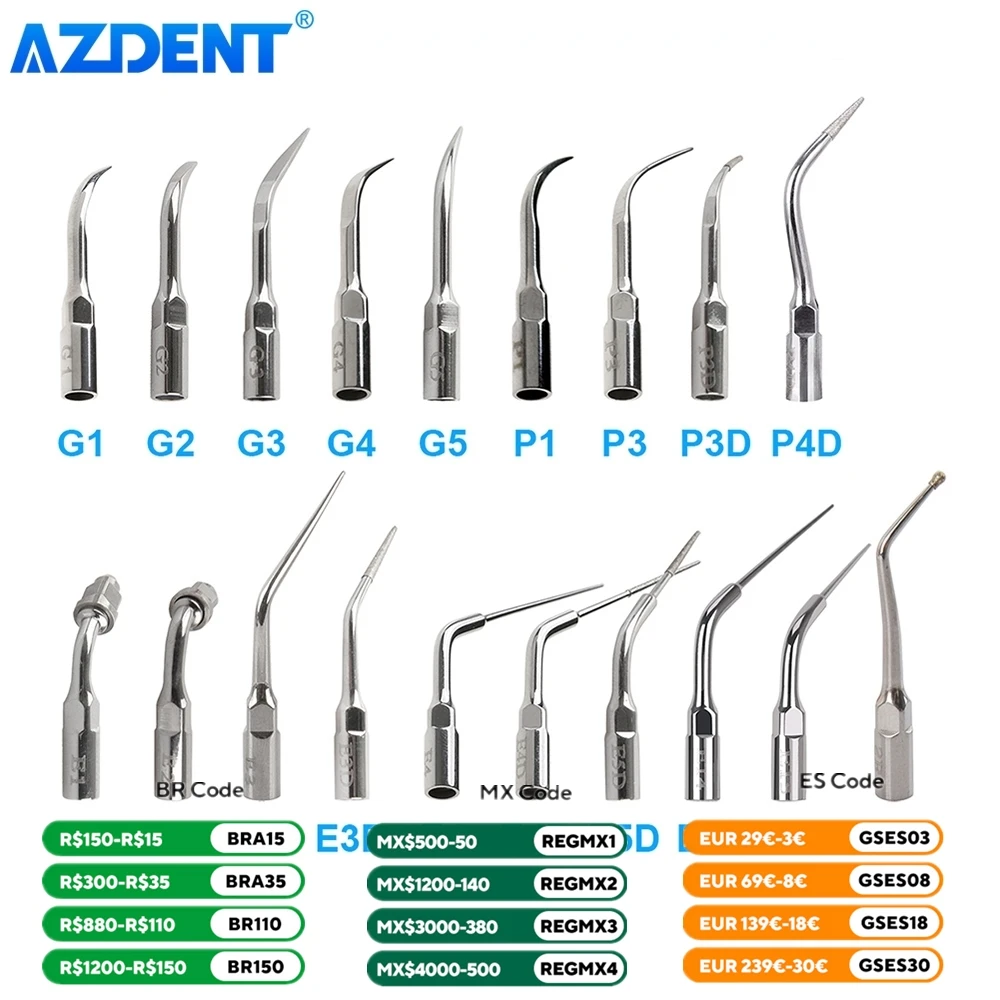 Dental Ultrasonic Scaler Tip AZDENT Scaling Periodontics Endodontics Endo Perio Scaling Tips G P E fit for EMS and WOODPECKER