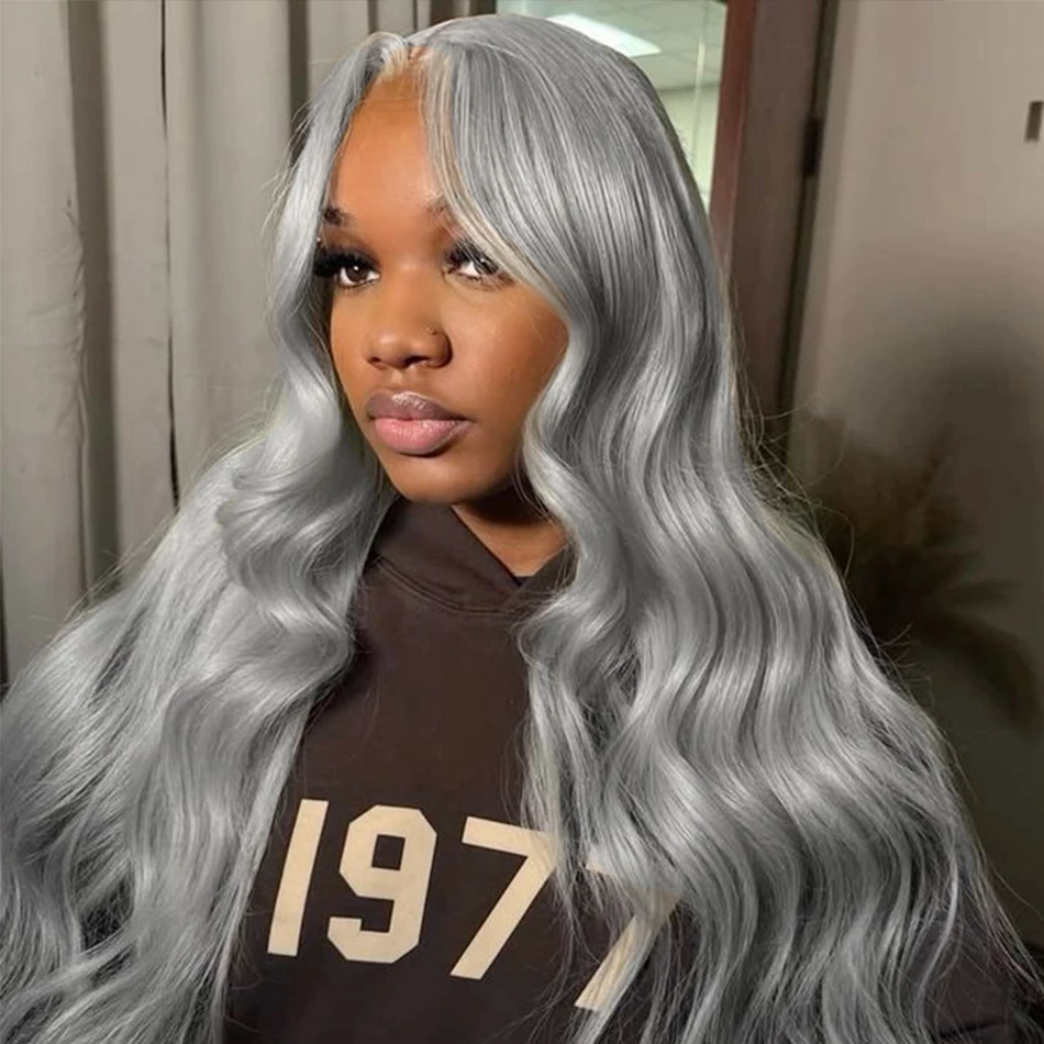 

13x4 13x6 HD Transparent Lace Frontal Wig Silver Grey Brazilian Body Wave Lace Front Human Hair Wig for Women Pre Plucked Wigs