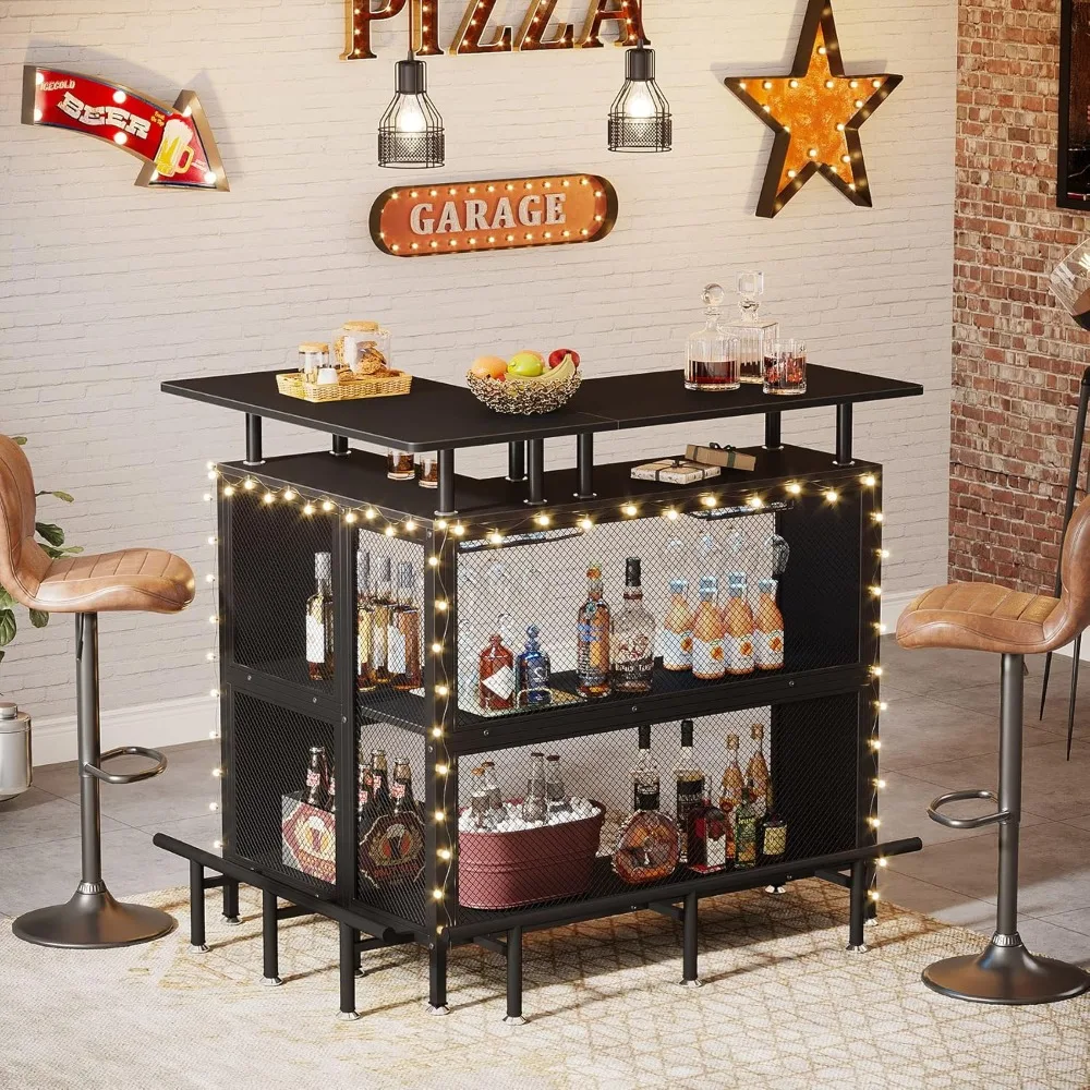 Tribesigns-Unité de bar à domicile, table de bar en forme de L avec supports à verres à pied et étagères à 2 niveaux, mini café d'angle français ou armoire avec