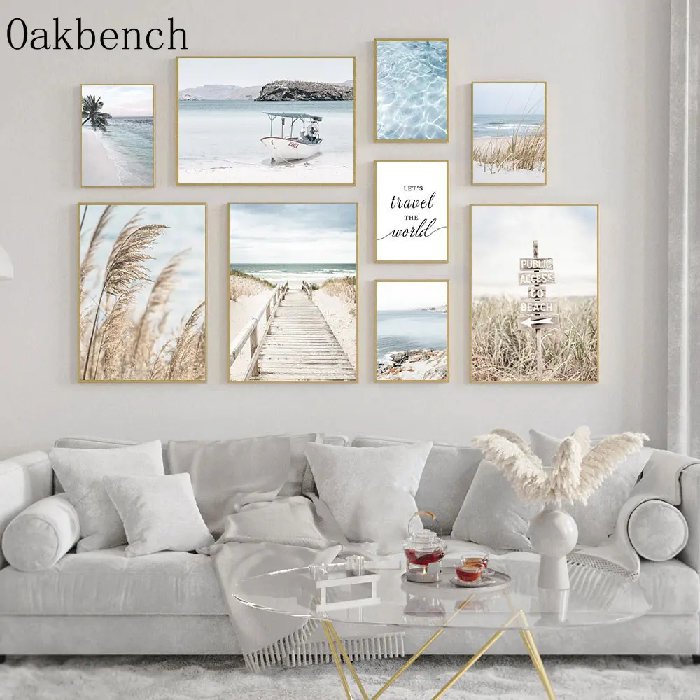 Reed Wall Pictures Dried Grass Canvas Painting Beach Wall Paintings Seagull Art Prints Nordic Posters Living Bedroom Decoration