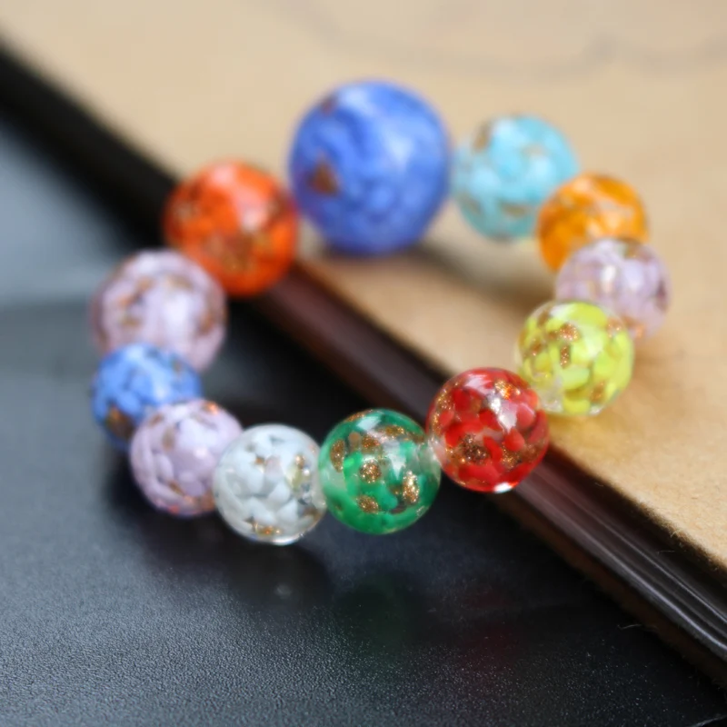 10pcs 10 12 14 16mm Lampwork Glass Beads Round Fashion Beads With Gold send Multi-color  for jewelry Bracelet Necklace  making