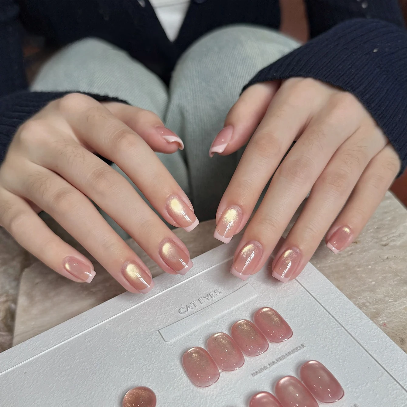 10ML 1-12PCS Pink Nails Moonlight Ballet Magnet Cat Eye Nail Polish Gel Clear Nude Glass Beads Cat Eye Nail Glue Cute Nails