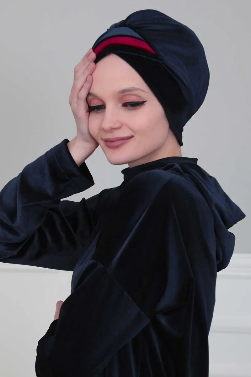 Doppel farbe samt Knochen navy blau