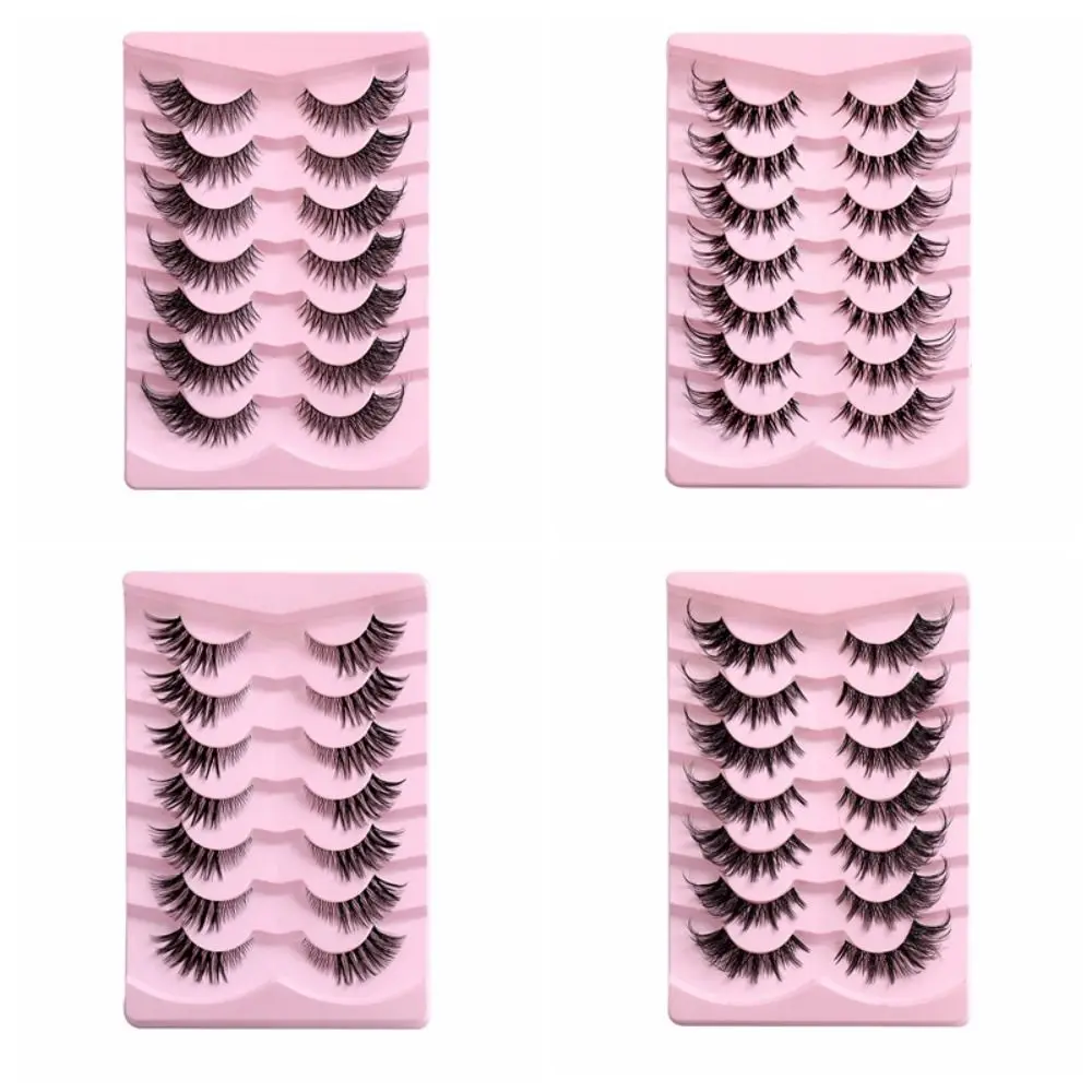 7 pairs/box Mink-like Hair Simulation Cat Eye Eyelashes Mink Strip Lashes Wispy Faux Fluffy Cat Eye False Eyelashes Curling