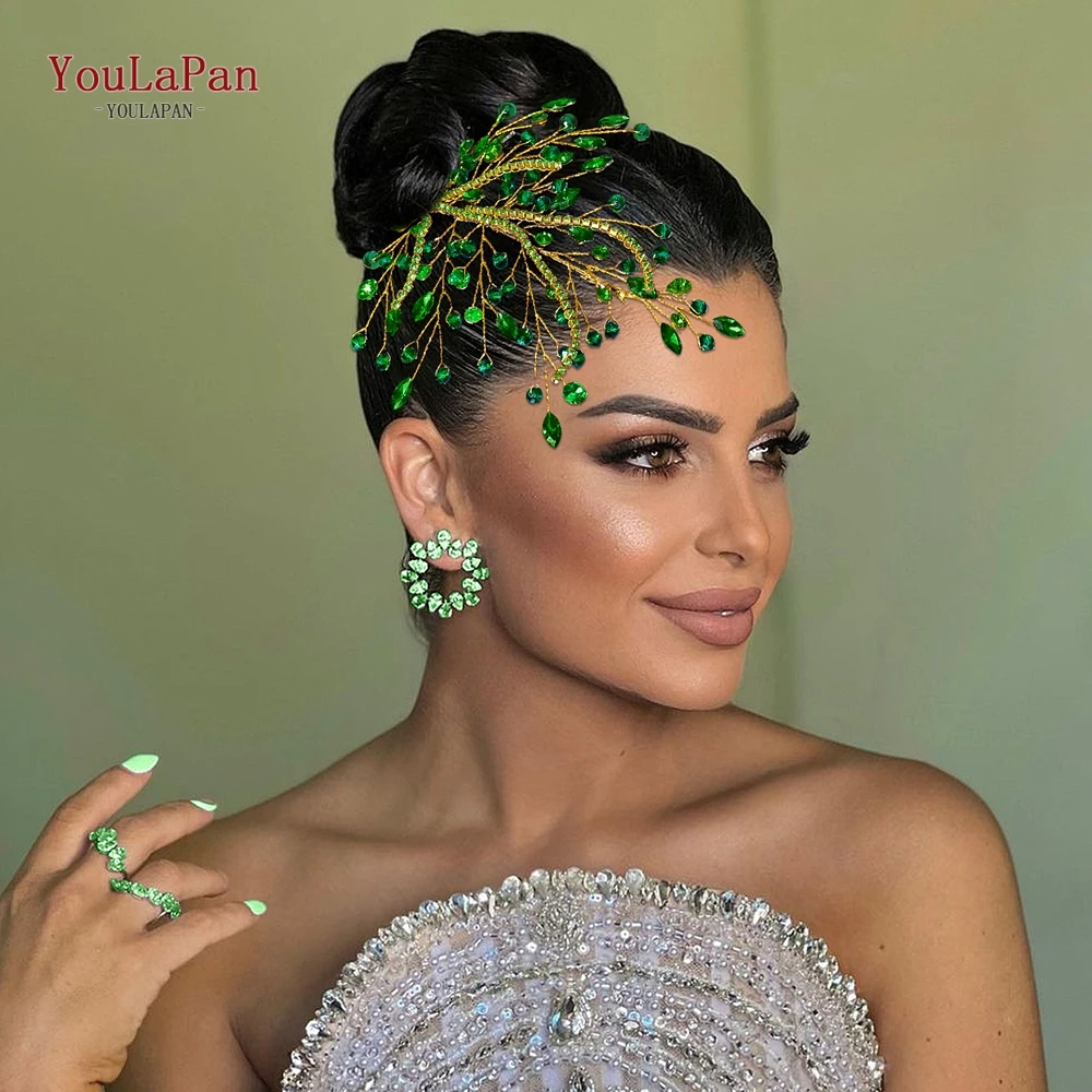 

YouLaPan Colorful Headwear Bridal Wedding Headpiece Hair Accessories Handmade Leaves Shape Headband Rhinestone Hairwear HP587