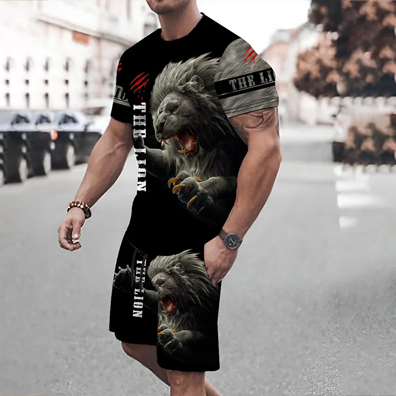 

New Men's Sportswear Summer Casual Breathable Refreshing Suit Printed 3D Fierce Lion Oversized Men's Loose Top Short Sleeves