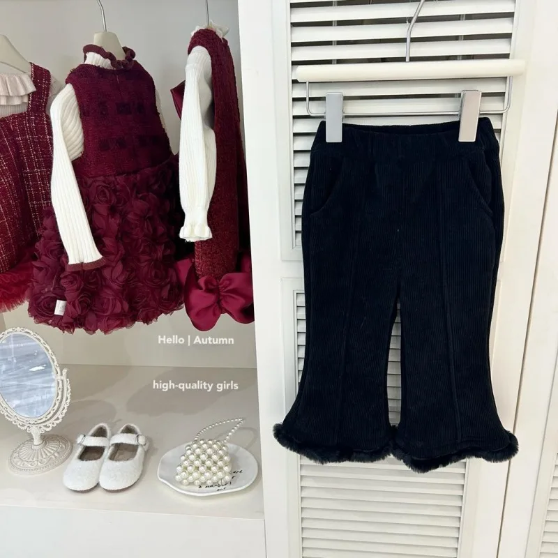 01-الفتيات الخريف الشتاء النمط الصيني السنة الجديدة الزي الأسود والذهبي فراشة سترة مع الصوف والسراويل الطويلة بلون اثنين P