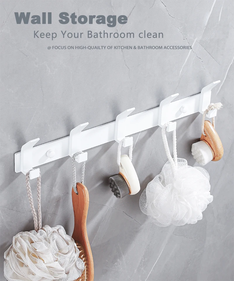 Weiß Garderobe Wand Kleidung Kleiderbügel Badezimmer Hängen Handtücher Halter Schwarz Hause Tür Haken Küche Lagerung Haken Organisatoren – Detail 7