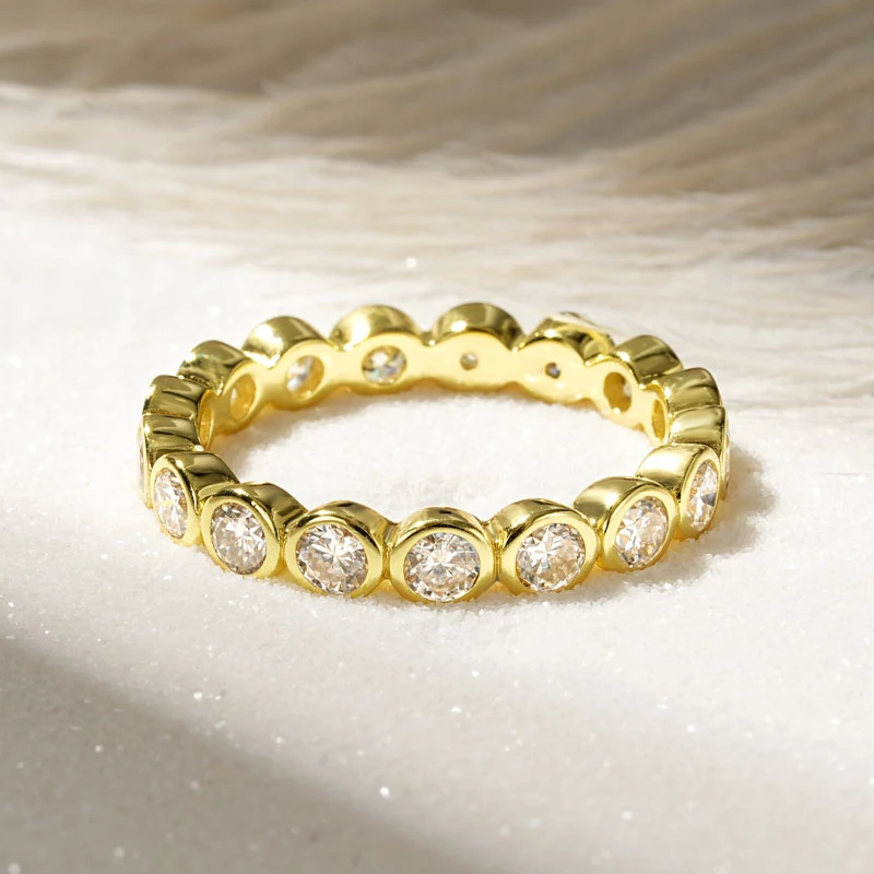 OXTAO 3mm Eternity Promise Rings Anniversary Jewelry Gift for Women Luxury Moissanite Stackable Wedding Rings Silver/Gold Color