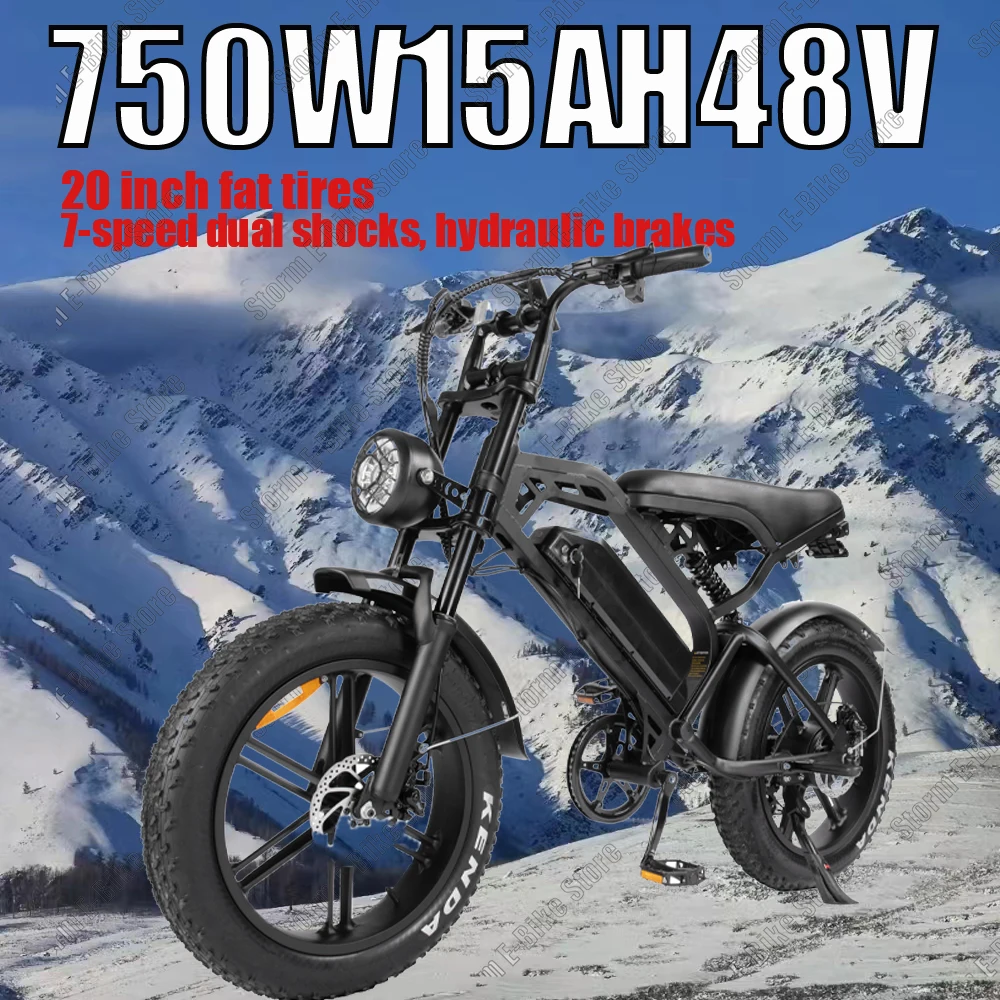 V20 Pro Electric Bicycle 500W Motor48V.15Ah E- Bike, 20-inch Fat Tires, 48V.15Ah, 7-Speed Dual Shock Absorbers, Hydraulic Brakes