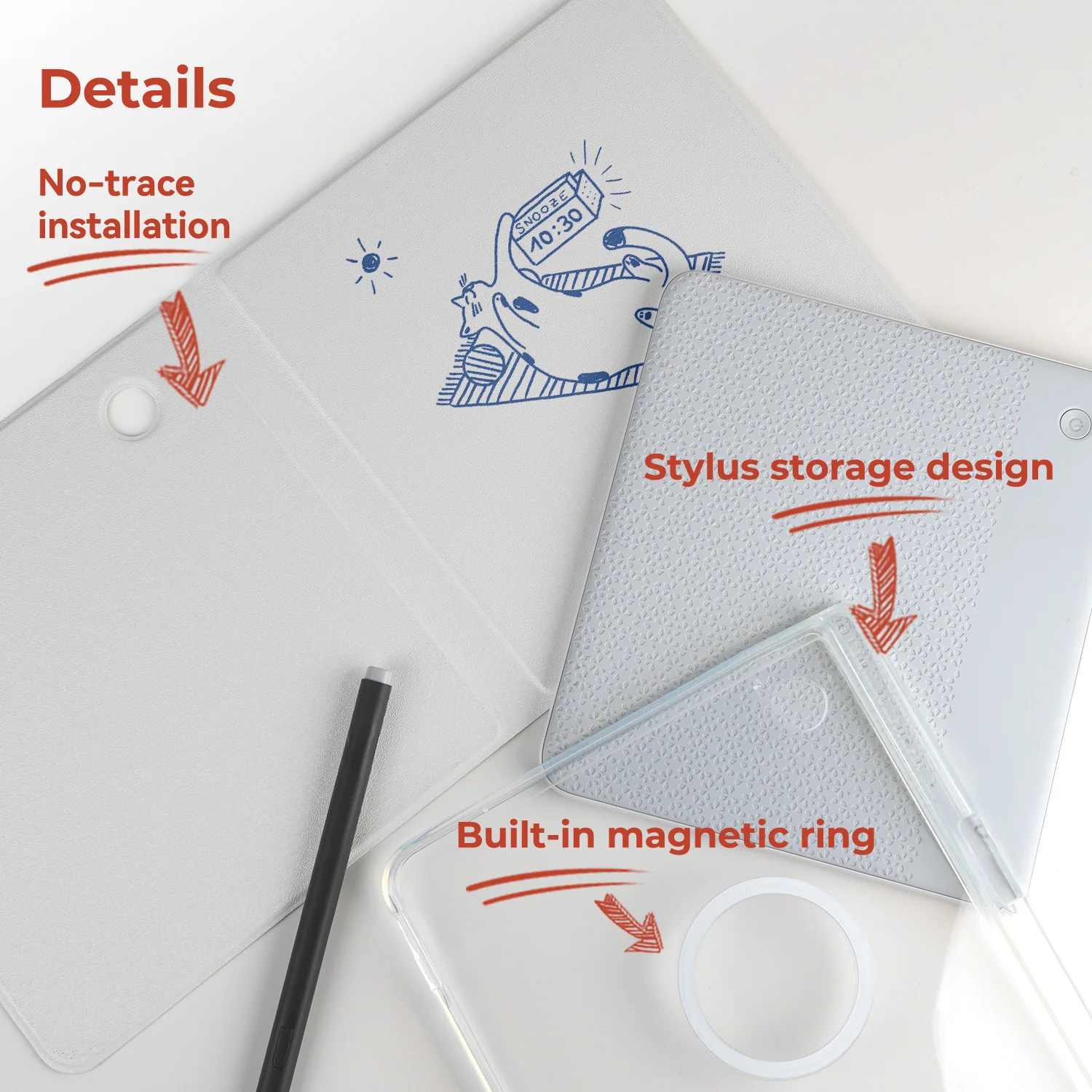 Twosheep suit for Kobo Libra Colour Kobo Libra2 Magnetic Detachable Case Cover with Stylus Slot Clear Back Line Cat Dog Style