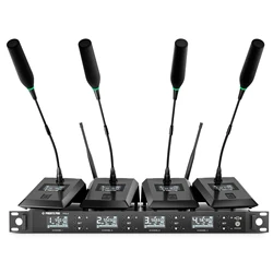 Phenyx Pro PTC-4 Wireless Conference Microphone System, 4x50 UHF Frequencies, Auto Scan, 4 Gooseneck Mics