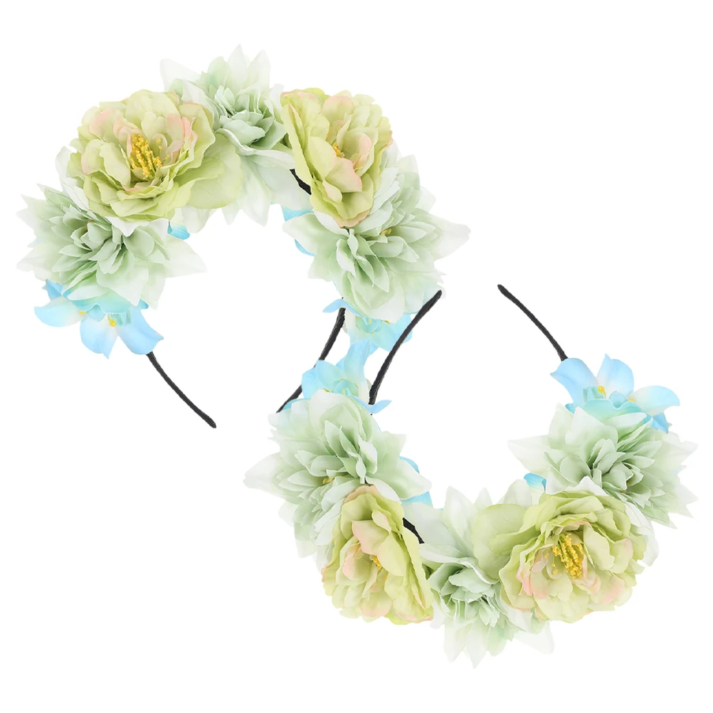 

2Pcs Artificial Headb Vintage Floral Flower Hair Accessories Wreath Tiara Light Green Fabric Women Girls Photo Accessories