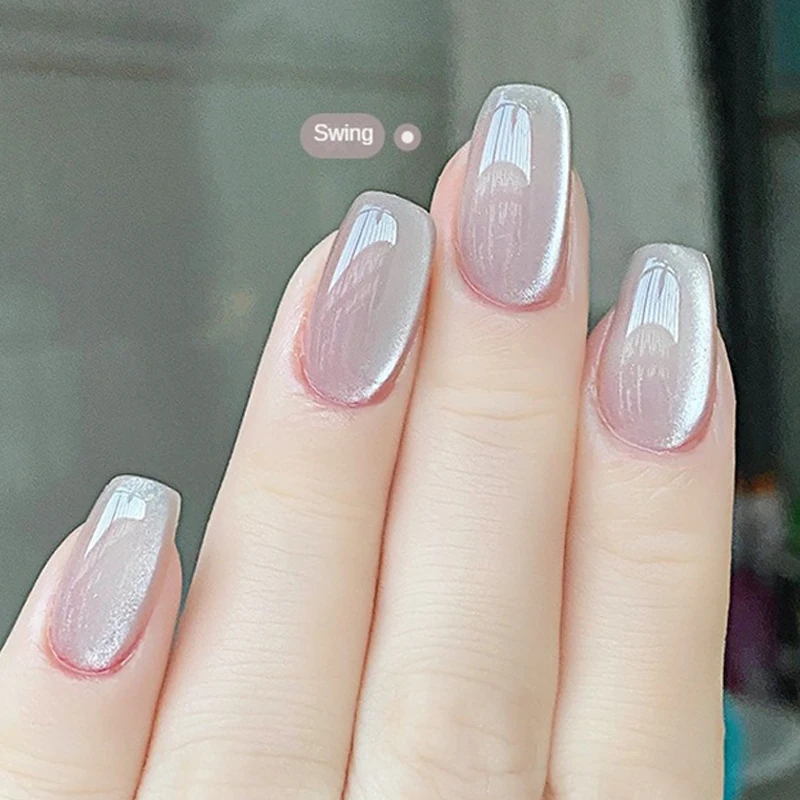 طلاء أظافر نقعي شبه دائم ، زجاج لامع ، أبيض لامع ، عين القط الصاري ، جل مغناطيسي ، لون عاري ، 10 حبات