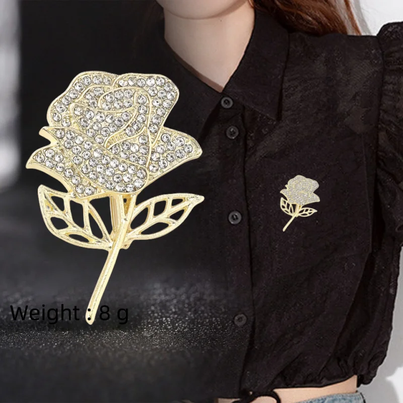 Rhinestone Temperament and Fully-Jewelled Rose Brooch High-End Elegant All-Match Niche Suit Anti-Exposure Fixing Pin Corsage