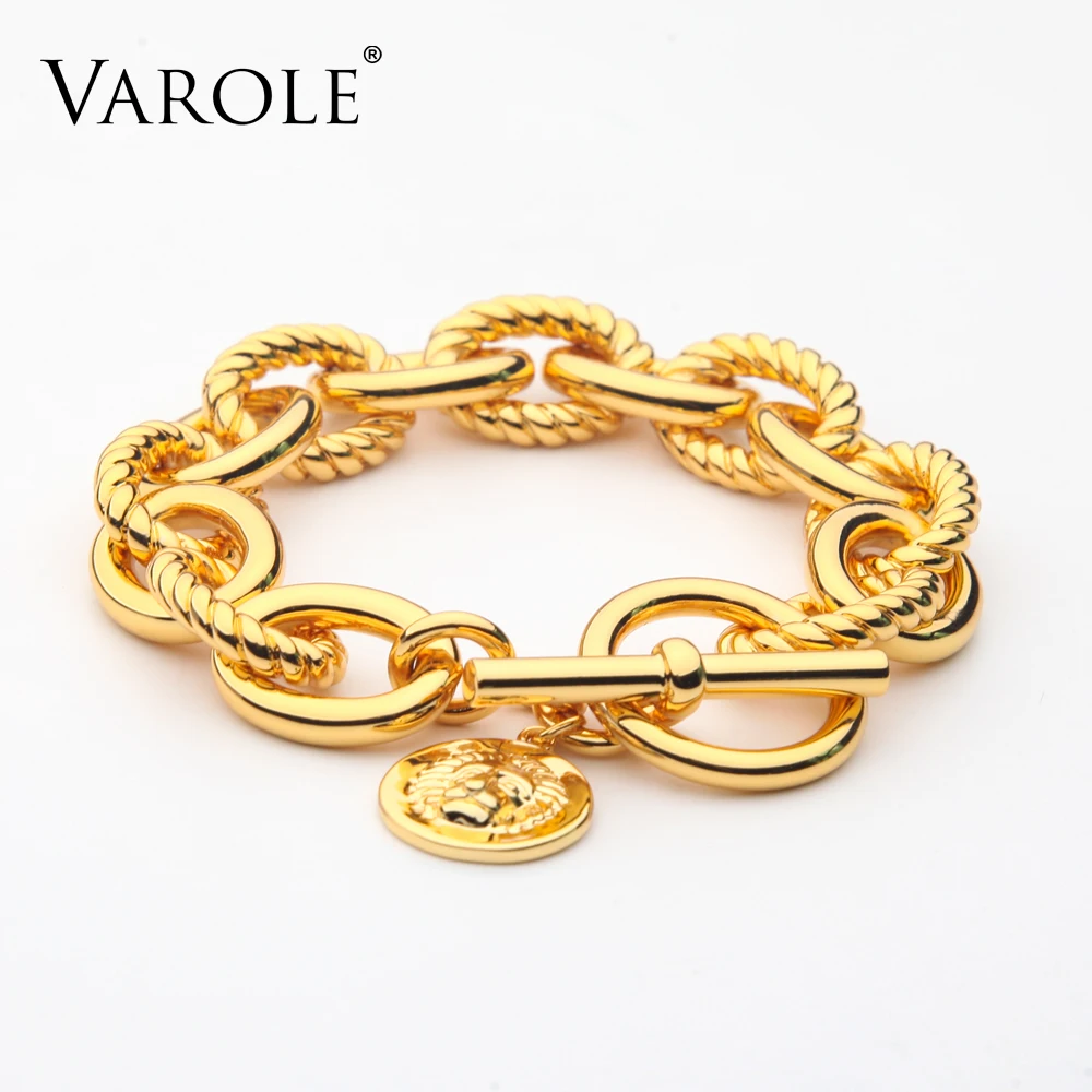 varole-brass-twist-chain-toggle-bracelet-women-vintage-lion-coin-charm-thick-link-wrist-jewelry-daily-party-accessory-gift