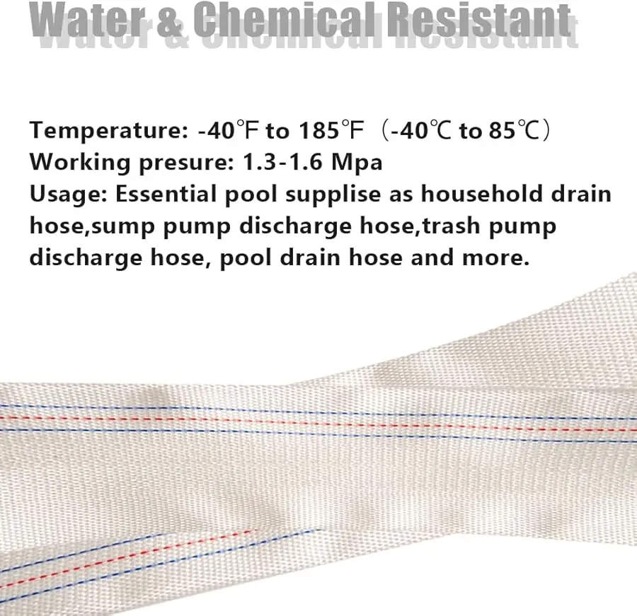 خرطوم غسيل عكسي لحمام السباحة PVC عالي التحمل مقاس 1.5 بوصة × 98.4 قدم، أنبوب تفريغ مياه مسطح للأغراض العامة للمياه Tr #4