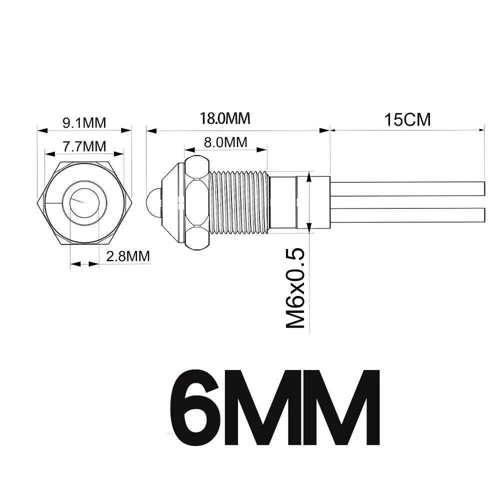 6mm 8mm Metal Indicator Light LED Warning Light Supply Alarm Signal Lamp Pilot With Wires 5V 12V 220V Ball Head Red Blue Green