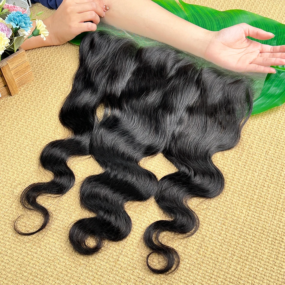 

Объемная волна 13x6 HD Кружева Фронтальная часть 100% человеческие волосы # 1B Натуральный черный цвет, предварительно выщипанные отбеленные узлы, невидимые кружевные вьетнамские волосы