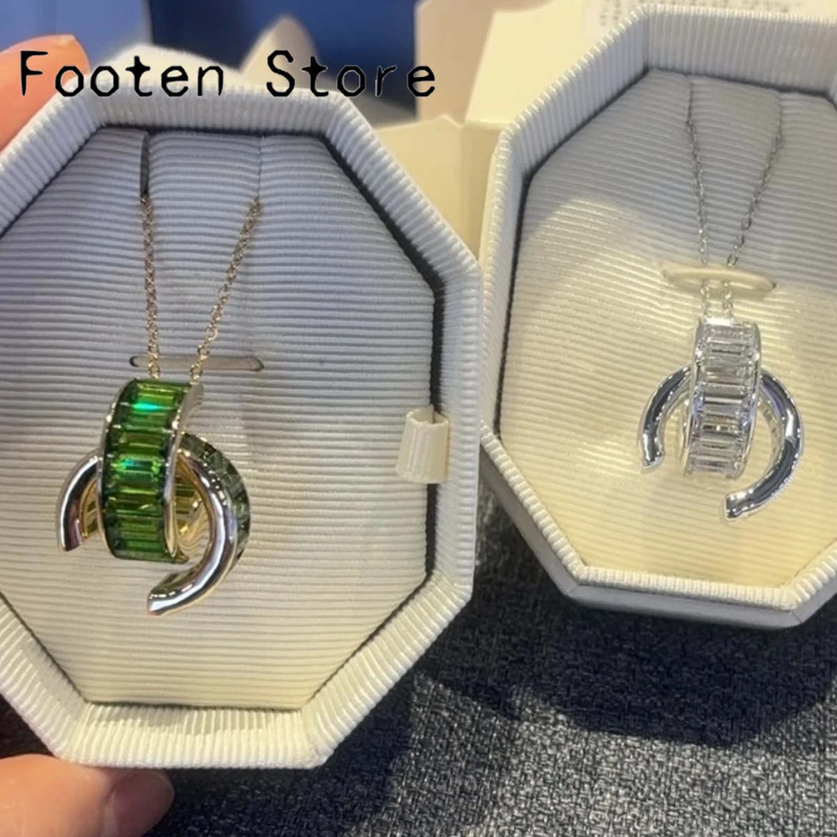 

2025 New Trend Fine Party Jewelry Set Charm White Green Geometric Crystal Fashion Necklace Earrings Ring Romantic Gift for Women