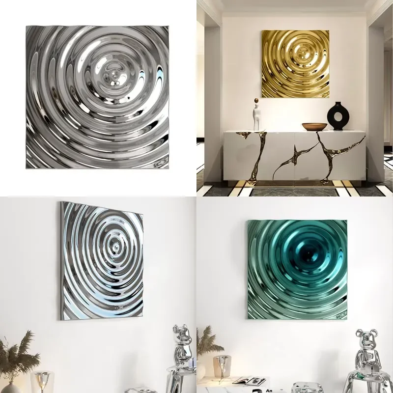 New Design Wall Decorative Square Water Ripple Metal Art Stainless Steel Sculpture Decor Metal Wall Art