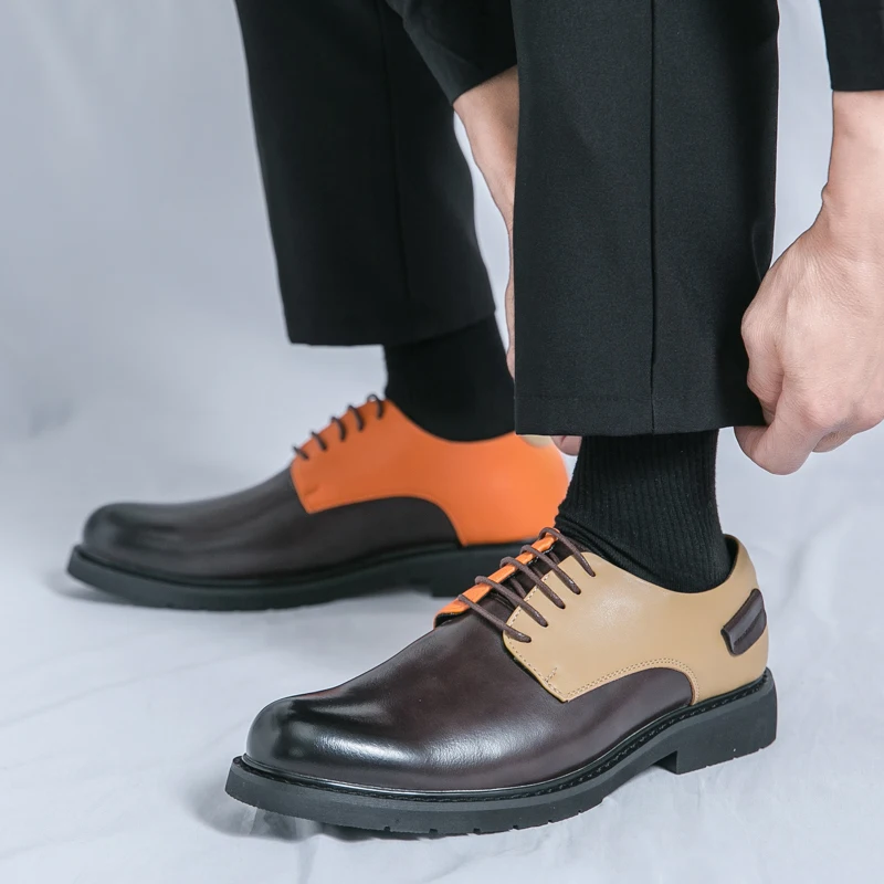 Brand Mens Business Leather Oxford Shoes Fashion Splicing Quality Anti Slip Sole Comfort Men's Shoes British Style Leather Shoes
