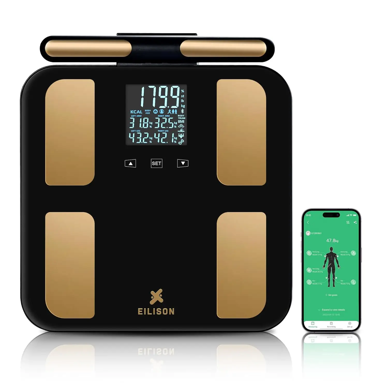 

Smart Scale for Body Weight: 8 Electrode Precision Digital Bathroom Scale for Fat BMI 32 Muscle Body Composition Analyzer, Highl